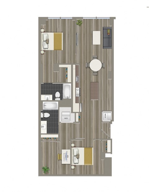 Floor plan for 3 beds, 2 baths, 1187 sqft