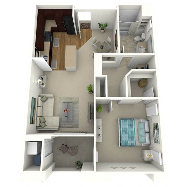 Floor plan for 1 bed, 1 bath, 792 sqft