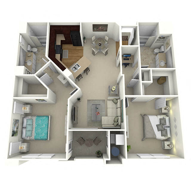 Floor plan for 2 beds, 2 baths, 1179 sqft