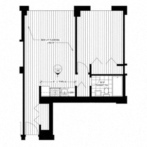 Floor plan for 1 bed, 1 bath, 622 sqft