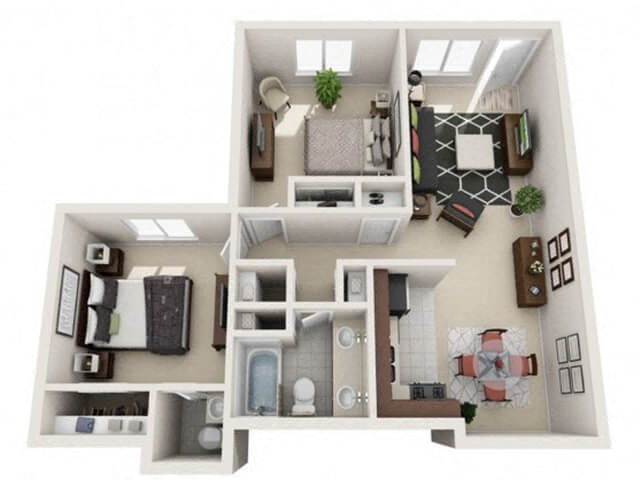Floor plan for 2 beds, 1.5 baths, 860 sqft