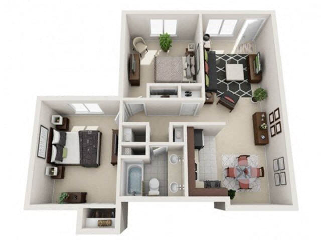 Floor plan for 2 beds, 1 bath, 850 sqft