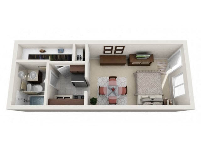 Floor plan for studio, 1 bath, 300 sqft