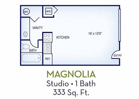 Floor plan for studio, 1 bath, 333 sqft