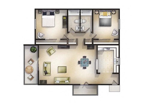 Floor plan for 2 beds, 2 baths, 1100 sqft