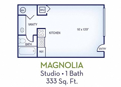Floor plan for 1 bed, 1 bath, 832 sqft