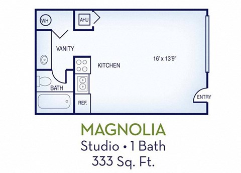 Floor plan for studio, 1 bath, 333 sqft