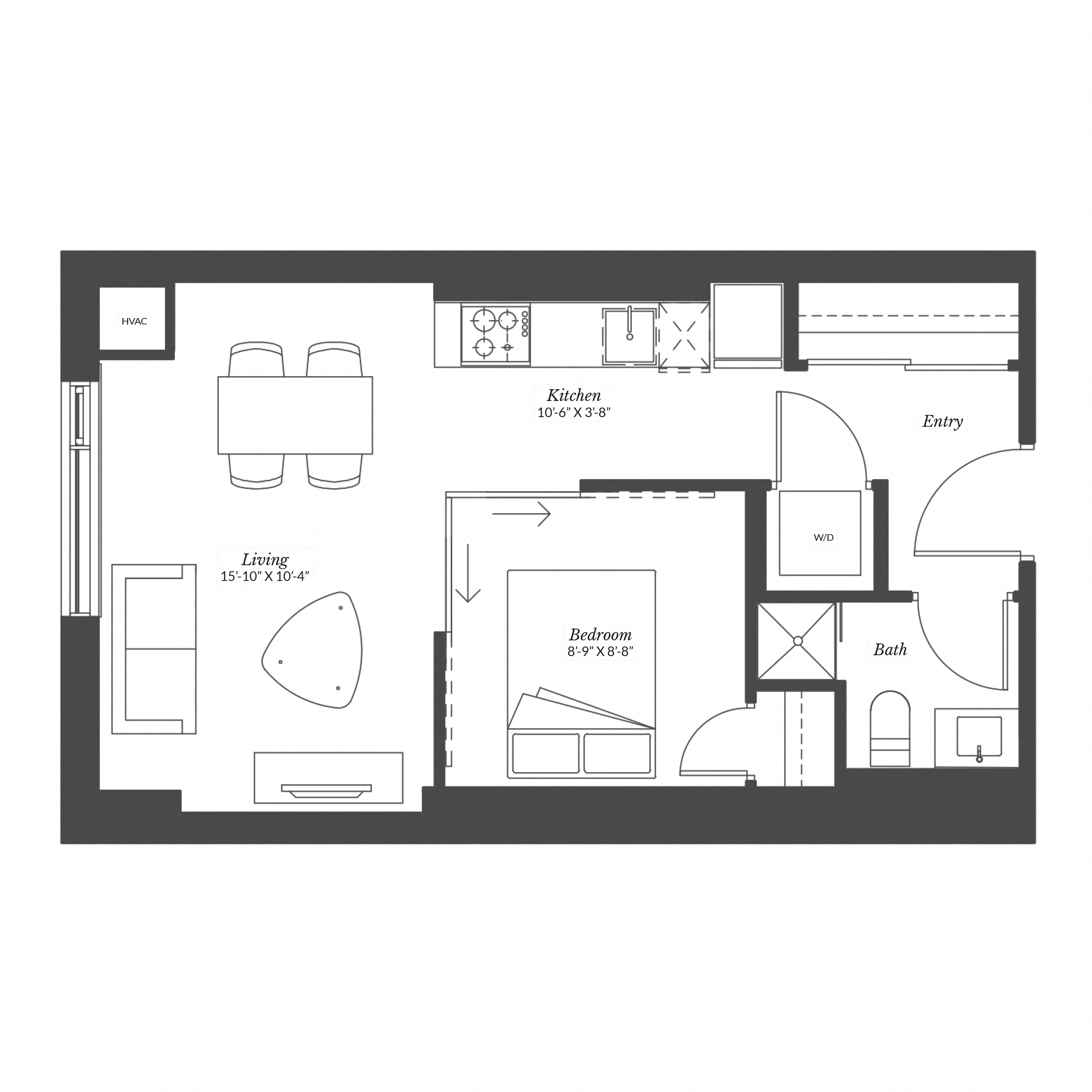 Floor plan for studio, 1 bath, 469 sqft