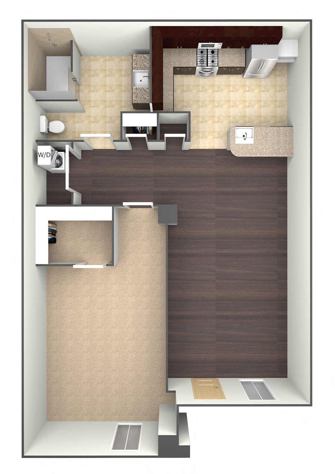 Floor plan for 1 bed, 1 bath, 806 sqft