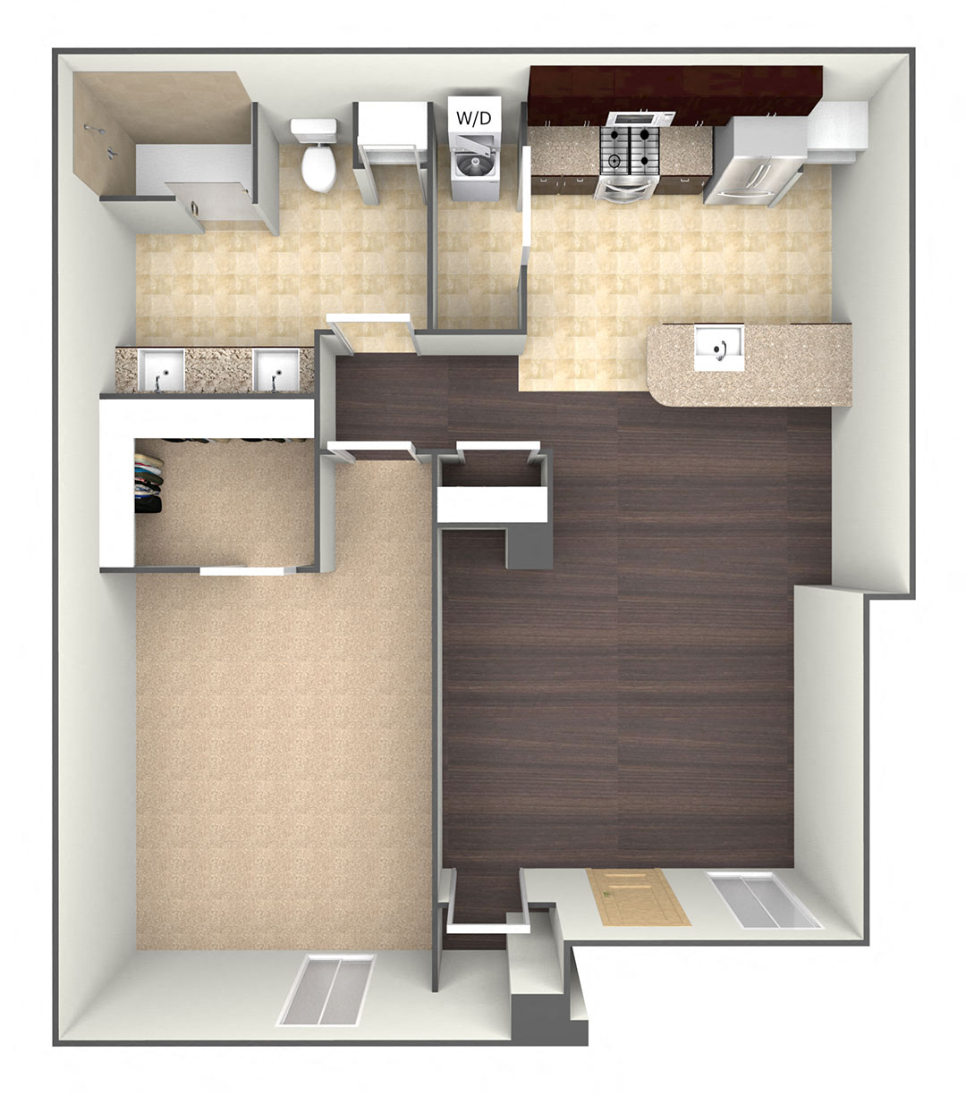 Floor plan for 1 bed, 1 bath, 815 sqft