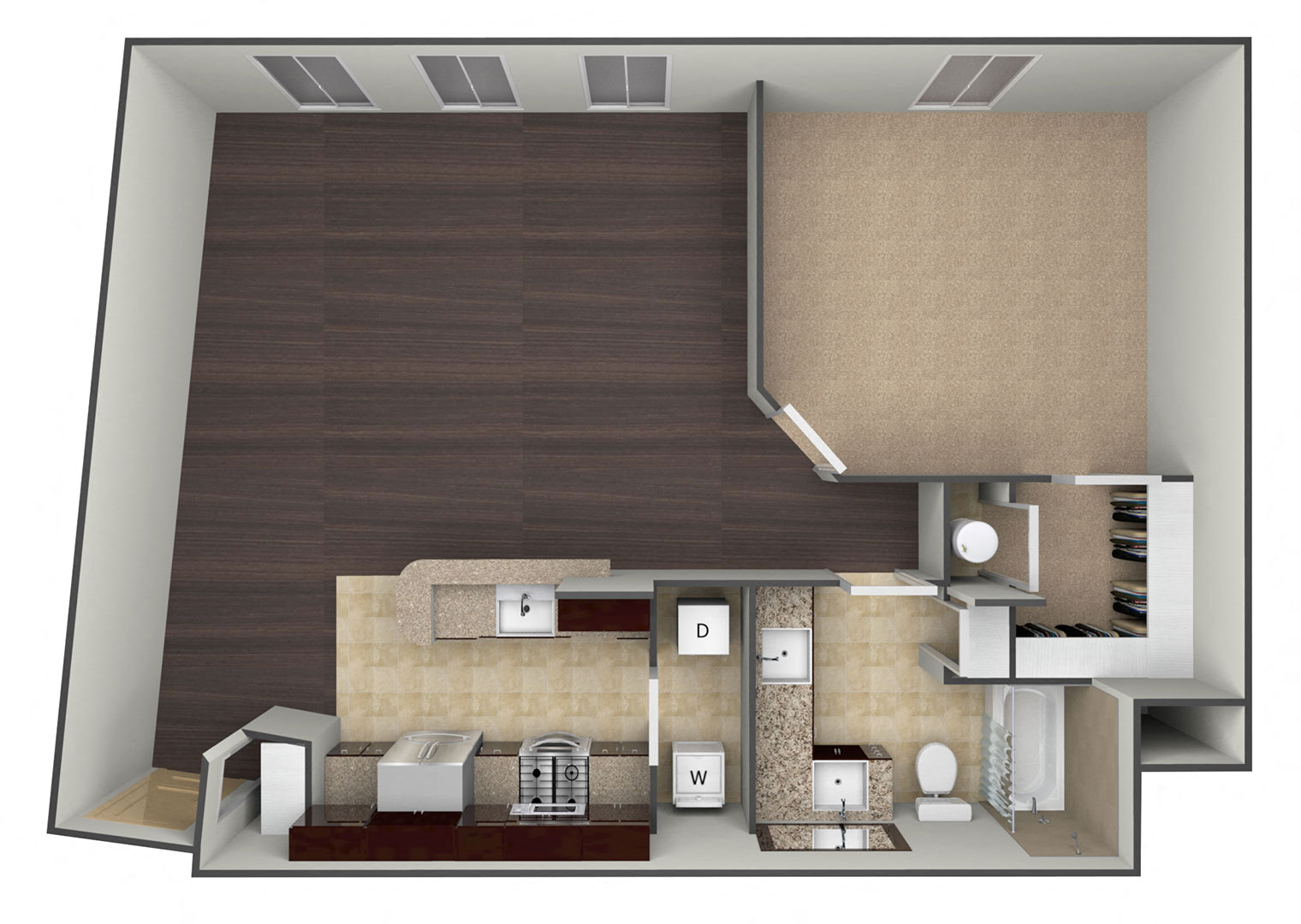 Floor plan for 1 bed, 1 bath, 926 sqft