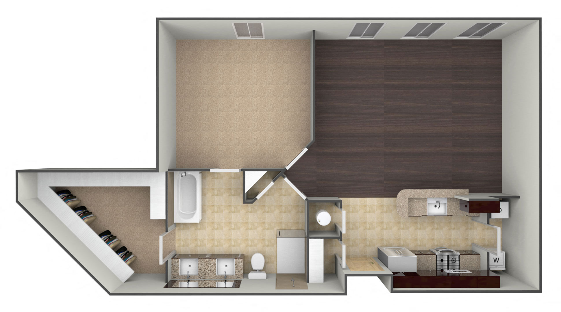 Floor plan for 1 bed, 1 bath, 1022 sqft