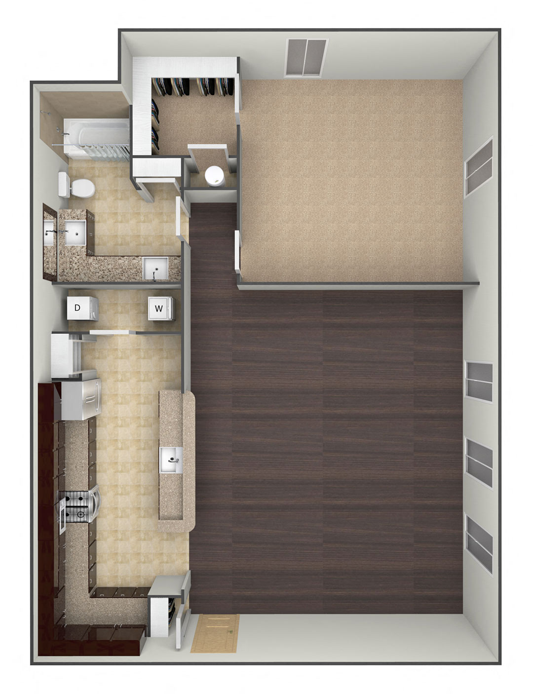 Floor plan for 1 bed, 1 bath, 1175 sqft