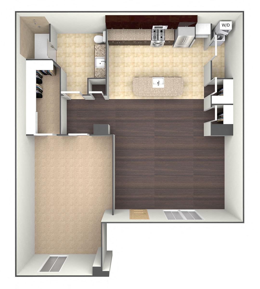 Floor plan for 1 bed, 1 bath, 910 sqft