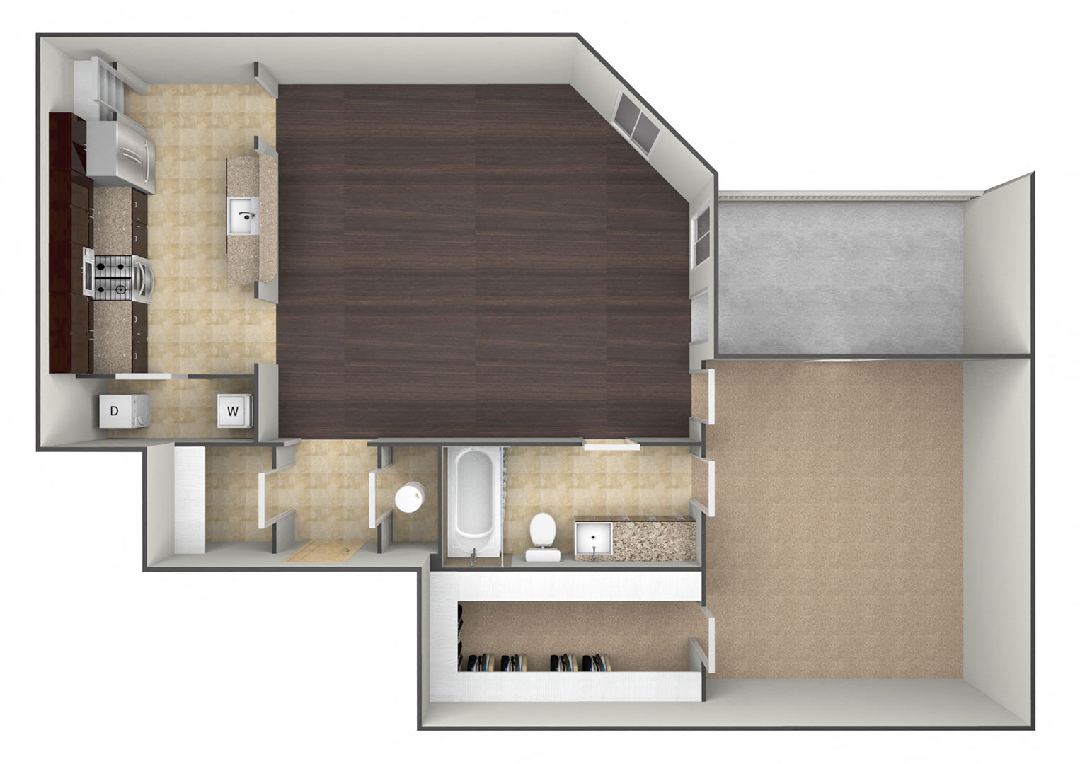 Floor plan for 1 bed, 1 bath, 1125 sqft