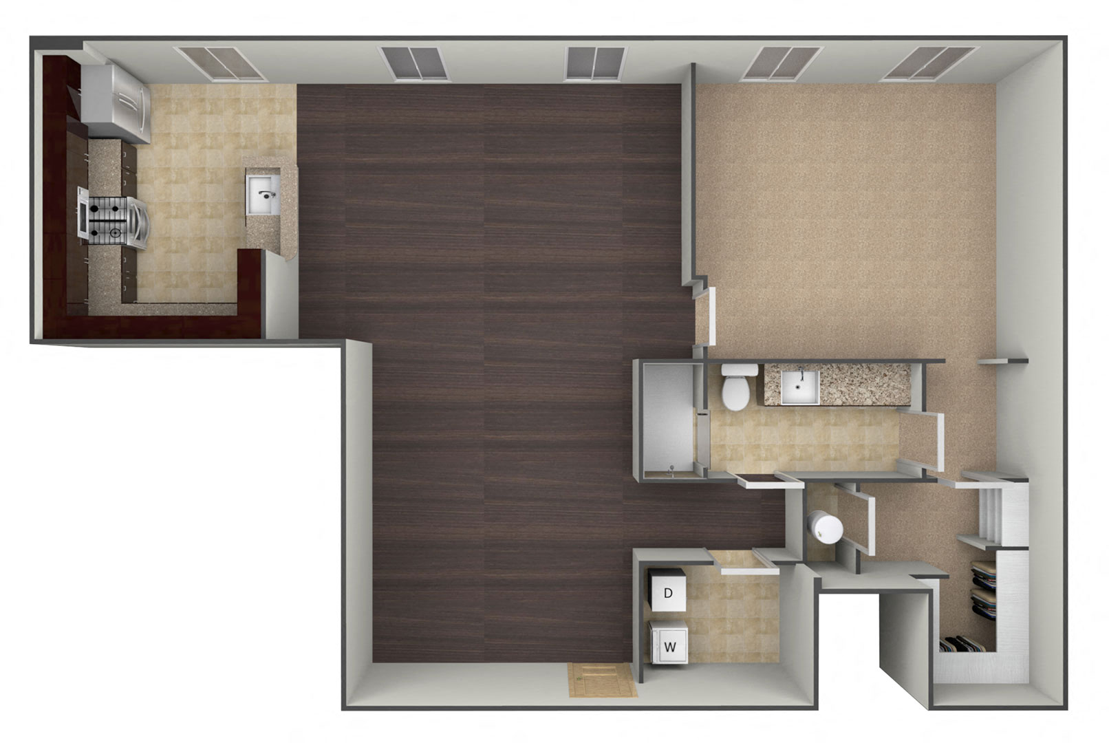 Floor plan for 1 bed, 1 bath, 1098 sqft
