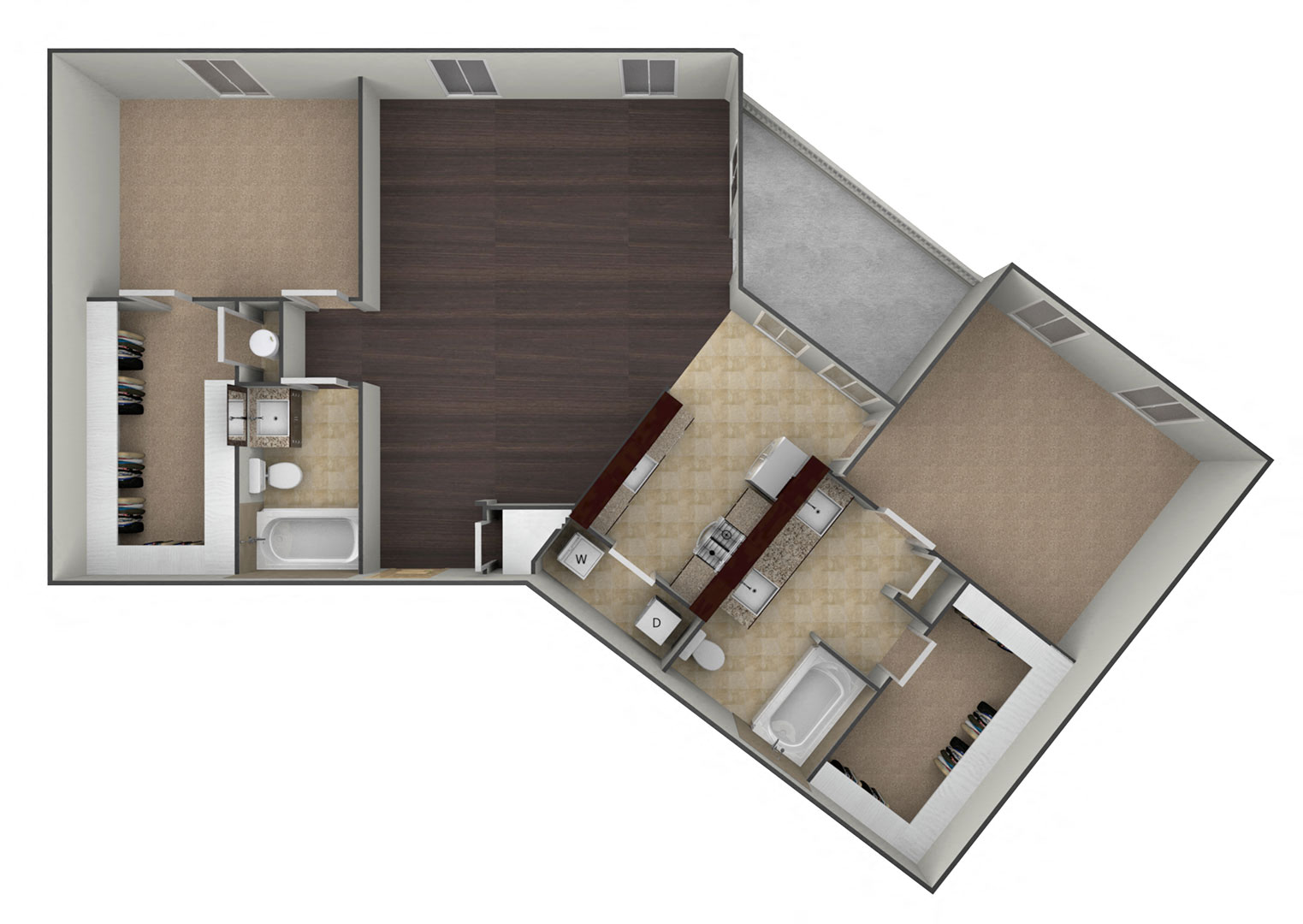 Floor plan for 2 beds, 2 baths, 1315 sqft