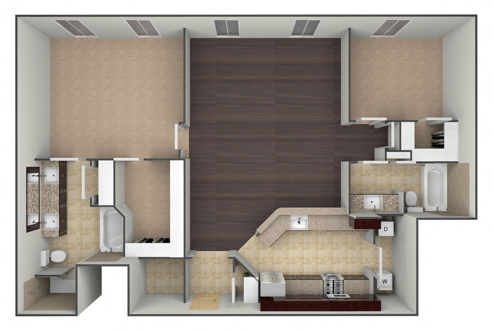 Floor plan for 2 beds, 2 baths, 1256 sqft