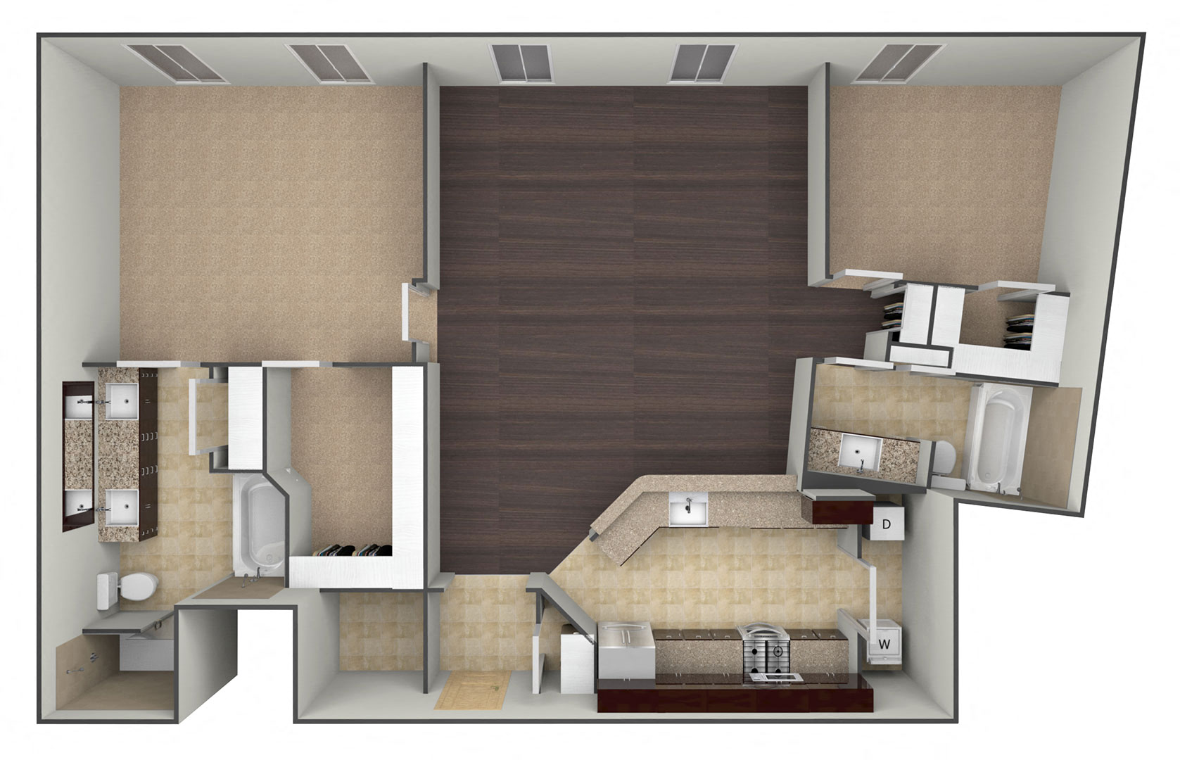 Floor plan for 2 beds, 2 baths, 1282 sqft