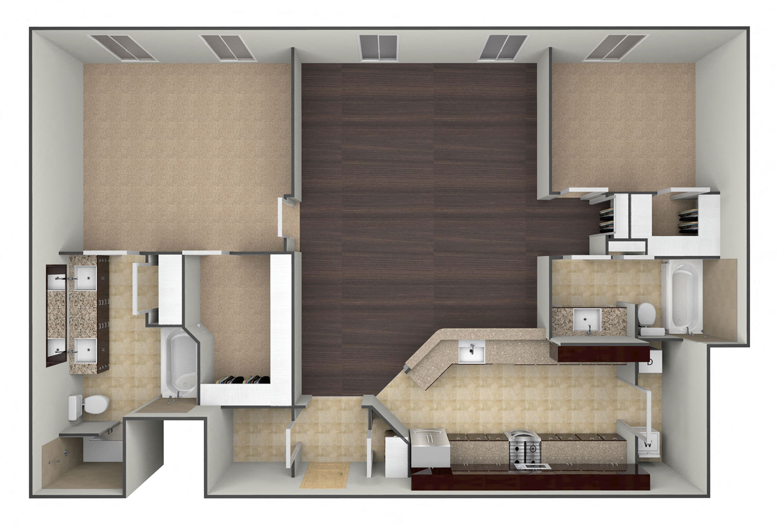 Floor plan for 2 beds, 2 baths, 1281 sqft