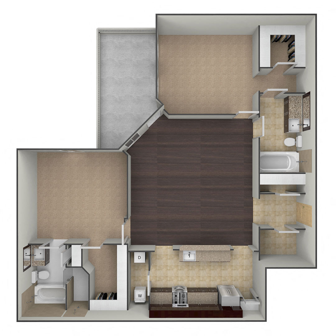 Floor plan for 2 beds, 2 baths, 1453 sqft