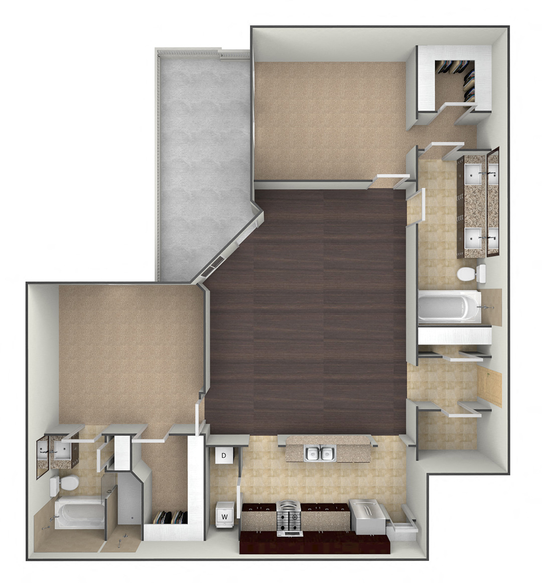 Floor plan for 2 beds, 2 baths, 1568 sqft