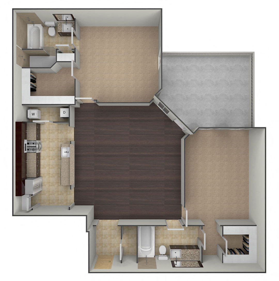 Floor plan for 2 beds, 2 baths, 1576 sqft