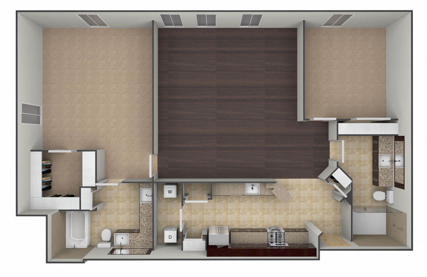 Floor plan for 2 beds, 2 baths, 1340 sqft
