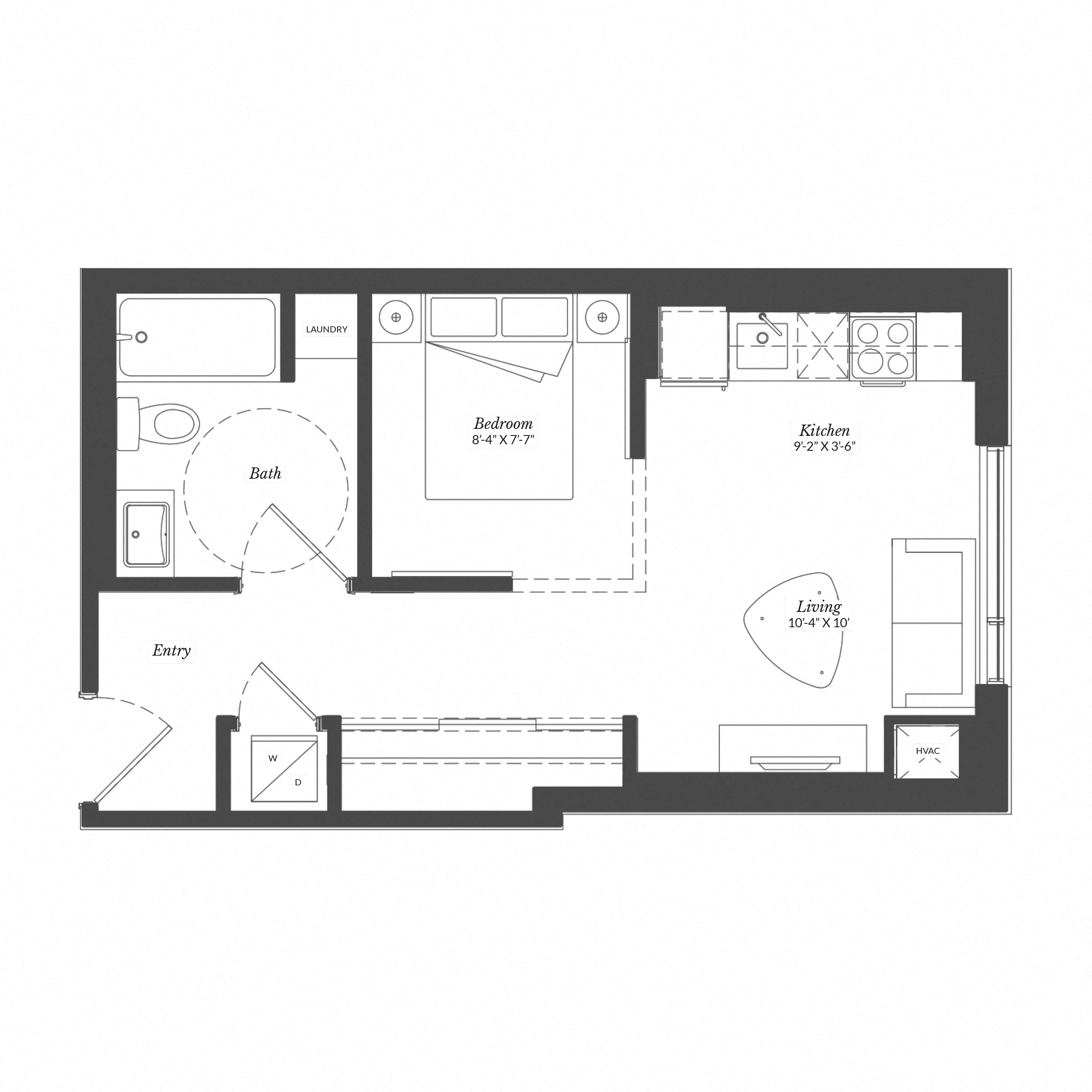 Floor plan for studio, 1 bath, 449 sqft