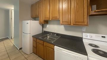 Euclid apartment for rent - a kitchen with a sink and a stove and a refrigerator