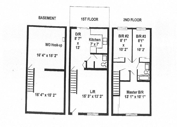 Floor plan for 3 beds, 1.5 baths, 1100 sqft
