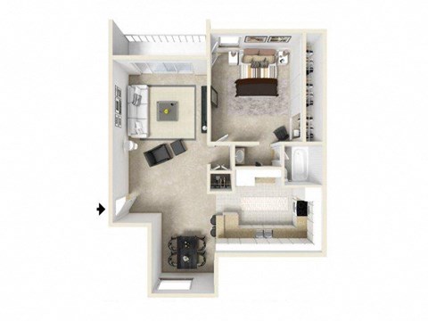 Floor plan for 1 bed, 1 bath, 680 sqft