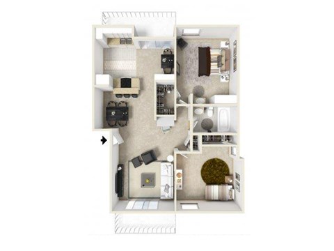 Floor plan for 2 beds, 1 bath, 900 sqft