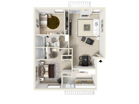 Floor plan for 2 beds, 2 baths, 1148 sqft