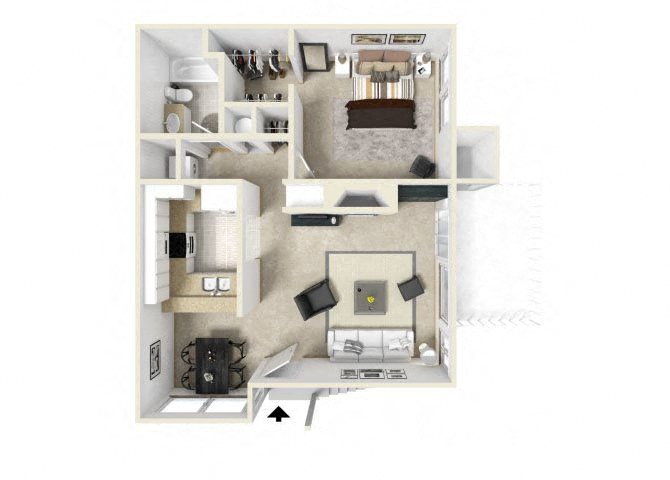 Floor plan for 1 bed, 1 bath, 800 sqft