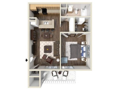 Floor plan for 1 bed, 1 bath, 700 sqft
