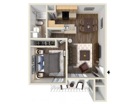 Floor plan for 1 bed, 1 bath, 700 sqft