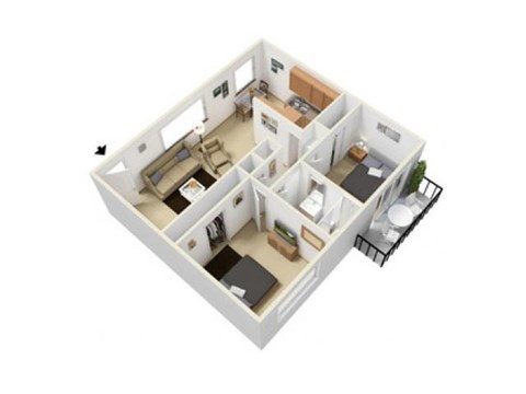 Floor plan for 2 beds, 2 baths, 948 sqft
