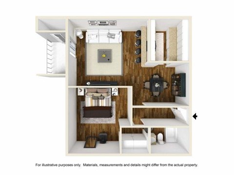 Floor plan for 1 bed, 1 bath, 725 sqft