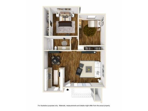 Floor plan for 2 beds, 1 bath, 862 sqft