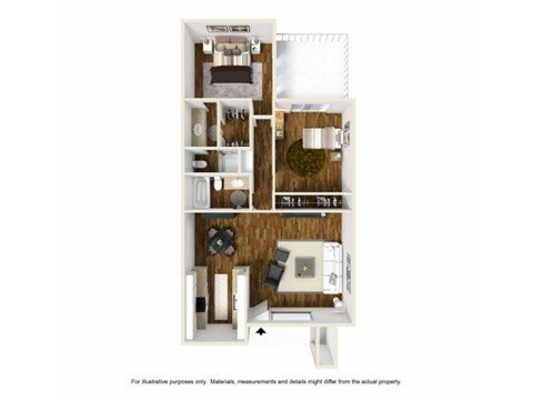 Floor plan for 2 beds, 2 baths, 960 sqft