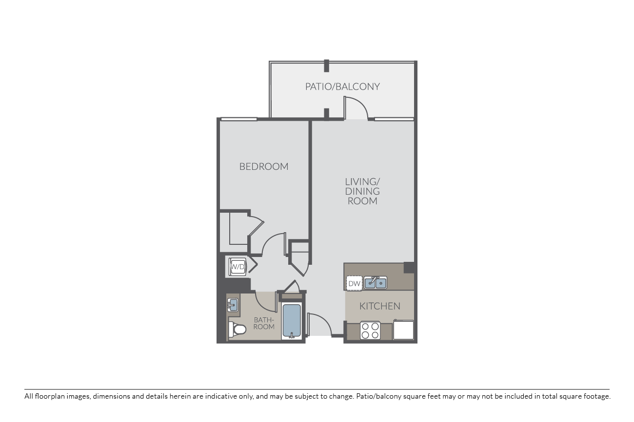 Floor plan for 1 bed, 1 bath, 706 sqft