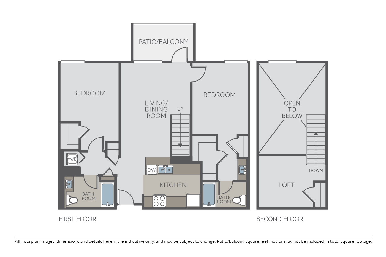 Floor plan for 2 beds, 2 baths, 1165 sqft