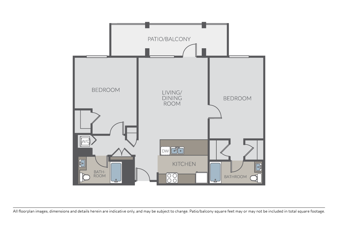 Floor plan for 2 beds, 2 baths, 1090 sqft