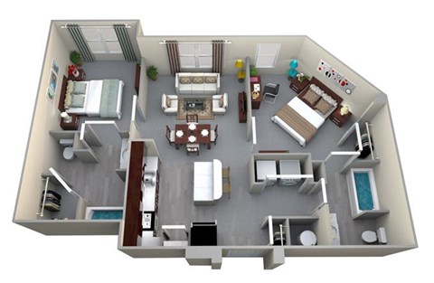 Floor plan for 2 beds, 2 baths, 1000 sqft