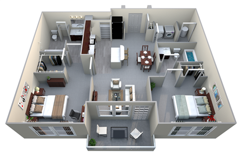 Floor plan for 2 beds, 2 baths, 1040 sqft