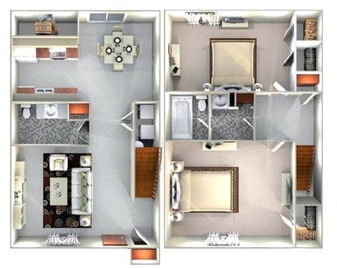 Floor plan for 2 beds, 1.5 baths, 1182 sqft