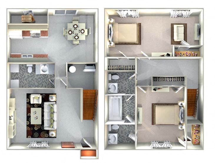 Floor plan for 2 beds, 2 baths, 1182 sqft