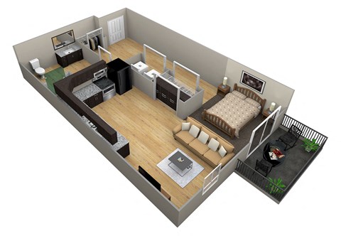 Floor plan for studio, 1 bath, 570 sqft