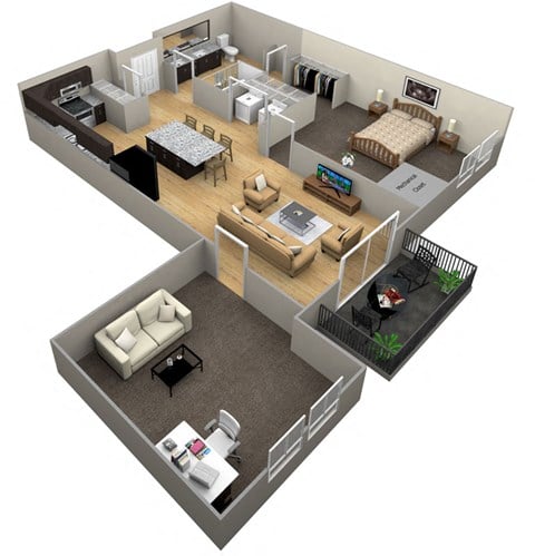 Floor plan for 1 bed, 1 bath, 926 sqft